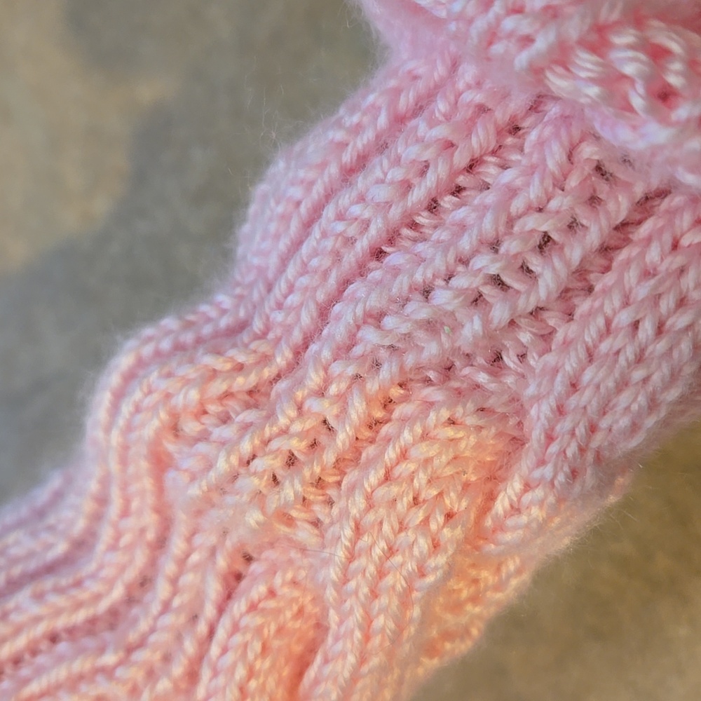 Hand-Knit Pink Fingerless Arm Sleeves - Picture 4 of 5